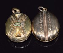 Two Victorian lockets, one set with enamel and engraved decoration, 2.5cm