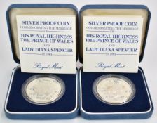 Two 1981 Royal commemorative silver coins for the Wedding of Charles and Diana
