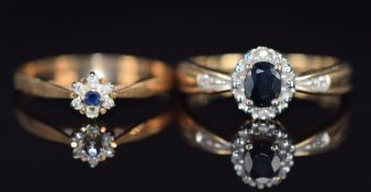 Two 9ct gold rings set with sapphires and diamonds, 3.3g, size M/N