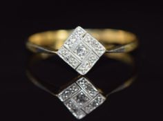 Art Deco 18ct ring set with diamonds in a platinum setting, 2.6g, size Y