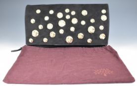Mulberry Oversized Ava clutch bag in black suede, with original label, branded dust bag and Mulberry