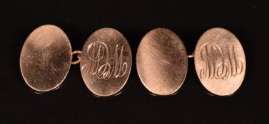 A pair of 9ct rose gold oval cufflinks, Birmingham 1926, 5.4g