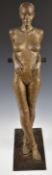 Bronze study of a nude ballerina leaning against a post, impressed marks JB 2/9, height 78cm