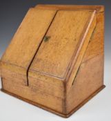 Late 19thC or early 20thC oak stationery box with fitted letter rack interior, width 33cm