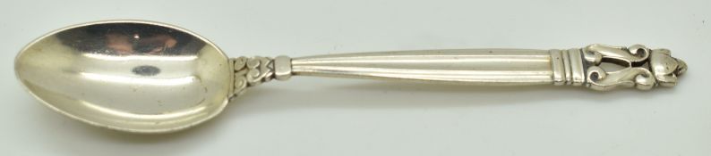 Georg Jensen hallmarked silver acorn pattern teaspoon, length 13cm, weight 18g