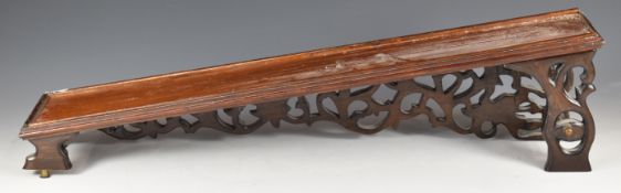 19thC mahogany fretwork slope for a gravity clock, length 56cm