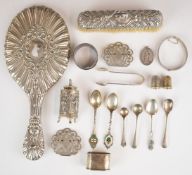 Hallmarked silver items comprising nurse's buckle, Birmingham 1899, maker Spurrier & Co, two