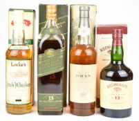 Four bottles of whisky comprising Johnnie Walker Pure Malt Green Label 15 Years, 1ltr, 43% vol, Oban