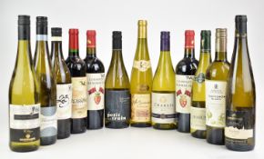 Twelve bottles of all world wines including German, Australian, Riesling, Chablis etc