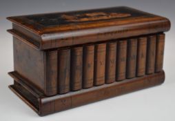 Sorrento inlaid olive wood puzzle box formed as books, W22 x Dx11 x H11.5cm
