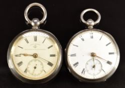 Two hallmarked silver open faced pocket watches John Mason of Rotherham and Barnsley and one