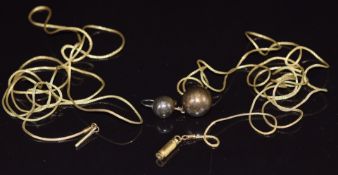 Two sections of an 18ct gold necklace and an 18ct gold earring, 10.7g