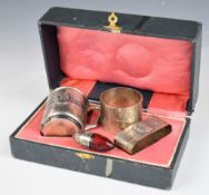 Cased Portugese silver christening set with 833 grade silver marks, hallmarked silver napkin ring
