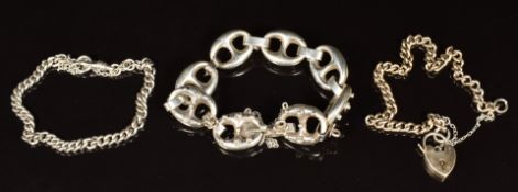 Peruzzi Florence silver bracelet and two silver curb link bracelets