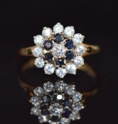 A 9ct gold ring set with sapphires and cubic zirconia, 2.1g, size M