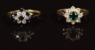 Two 9ct gold rings, one set with sapphire and cubic zirconia, 4.5g