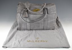 Mulberry Bayswater handbag in grey suede with brass coloured hardware, with original Mulberry