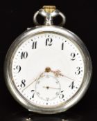 International Watch Company IWC silver keyless winding open faced pocket watch with subsidiary