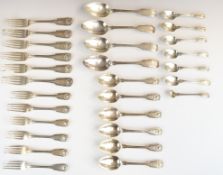 William IV/Victorian six place setting canteen of hallmarked silver Fiddle Thread and Shell