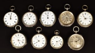 Nine silver open faced pocket watches including Simpson Yeates of Penrith and Kendall & Dent, each