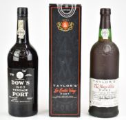 Three bottles of port comprising Dow's 1963 Vintage and two Taylor's, all 75cl, 20% vol