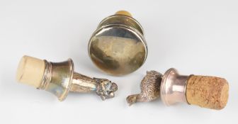 Novelty duck bottle stopper marked 925, House of Lords silver plated bottle stopper and a further