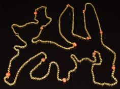 Victorian pinchbeck guard chain with coral and glass beads