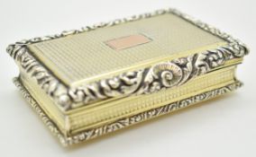 Georgian hallmarked silver gilt snuff box with engine turned decoration and scrolling border, London