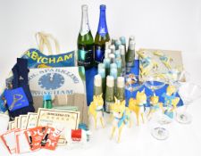 Babycham figures, ephemera, clocks, candles in wrapping, shopping bag, unopened Babycham bottles,