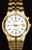 Seiko Kinetic gentleman's wristwatch ref. 5M62-0B90 with date aperture, luminous and gold hands