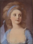 Reverse printed or painted glass portrait of a lady in gilt and ebonised frame, 29 x 24cm overall