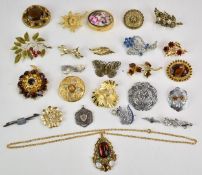 A collection of brooches including silver Mikimoto example set with pearls, Mizpah and Exquiste,