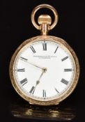 Schierwater & Lloyd of Liverpool 10ct gold keyless winding open faced pocket watch with black