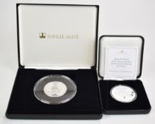 2018 £5 silver piedfort crown, in fitted case with certificate, together with a Dam Busters silver