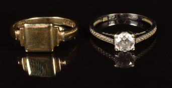 A 9ct white gold ring set with cubic zirconia, size O and a 9ct gold signet ring, 4.4g, size P