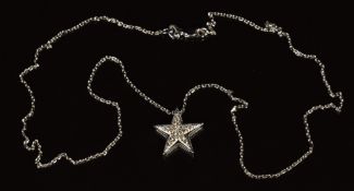 An 18ct white gold pendant in the form of a star set with diamonds, on 18ct white gold chain, 4.4g