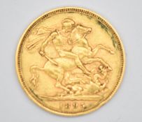 1895 Queen Victoria gold full sovereign, veiled head, Melbourne mint mark