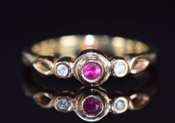 Clougau 9ct gold ring set with a ruby and diamonds, 3.3g, size P