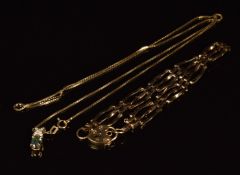A 14ct gold pendant set with a topaz and diamonds, on a 14ct gold chain (3.6g) with a 9ct gate