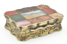 Victorian hallmarked silver gilt vinaigrette with agate pietra dura lid and pierced and engraved