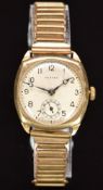 Vertex 9ct gold gentleman's wristwatch with subsidiary seconds dial, blued Breguet hands, black