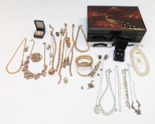 A collection of costume jewellery including silver ring, 9ct gold earrings set with a pearl, vintage