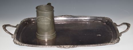 Large twin handled silver plated tray, length 75cm and Assam Railways Indian presentation pewter