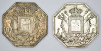 Two 1830 Charles III France silver octagonal national tokens. Obverse: draped arms with crown