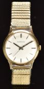 Garrard 9ct gold gentleman's wristwatch with silver hands, baton hour markers and dial and signed