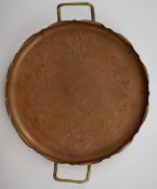 Joseph Sankey & Sons Art Nouveau or Arts & Crafts brass and copper tray, width 37cm