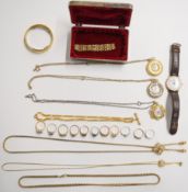 A collection of costume jewellery including 9ct gold ring (2.9g), silver rings, silver bangle etc