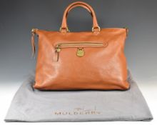Mulberry large tote bag in tan or oak grained leather with brass metalware, with twin handles,