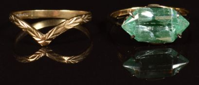 A 9ct gold ring set with paste and a 9ct gold V shaped ring, 3g
