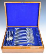 Victorian hallmarked silver 12 place setting canteen of beaded edge cutlery, comprising 12 each of